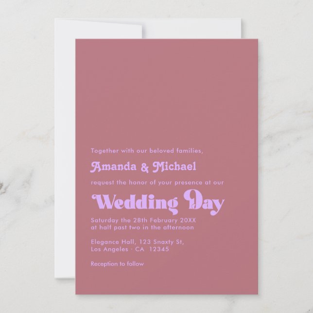 Convite Casamento Tipografia Romântico Rosa e Dourado Rosa (Frente)
