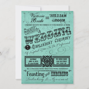 Convite Casamento Tipografia Vintage Linho Azul Turquesa