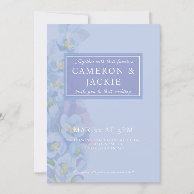 Convite Casamento Tom Azul Wisteria  (Frente)