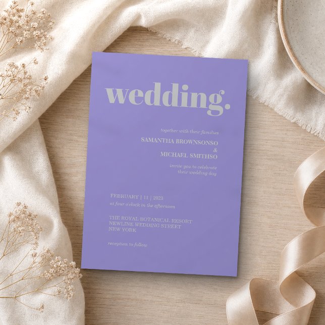 Convite Casamento Tom Terra Mínimo Prata Lavanda (Criador carregado)