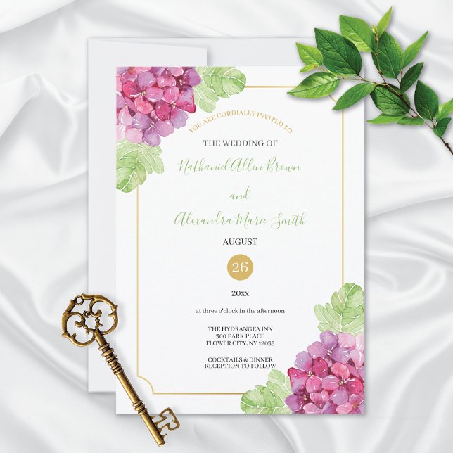 Convite Casamento Tons Rosa Hortênsias Aquarela (Criador carregado)