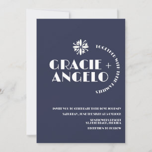 Convite Casamento Tons Suaves Azul Marinho Minimalista 