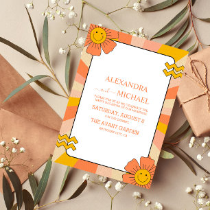 Convite Casamento Tons Suaves Tema Retro Groovy 70's