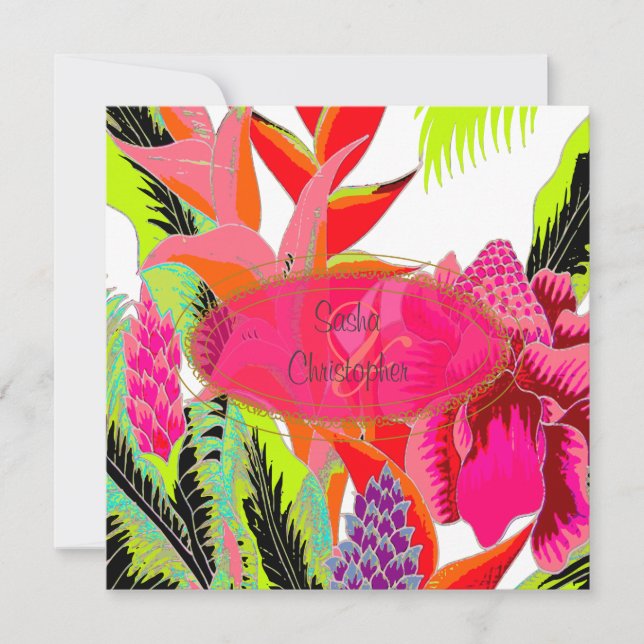 Convite Casamento Torch Ginger+heliconia/Luau (Frente)