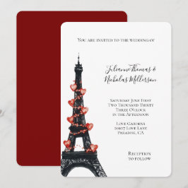 Convite Casamento Torre Eiffel de Corações Brancos Românti