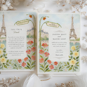 Convite Casamento Torre Watercolor Paris Eiffel