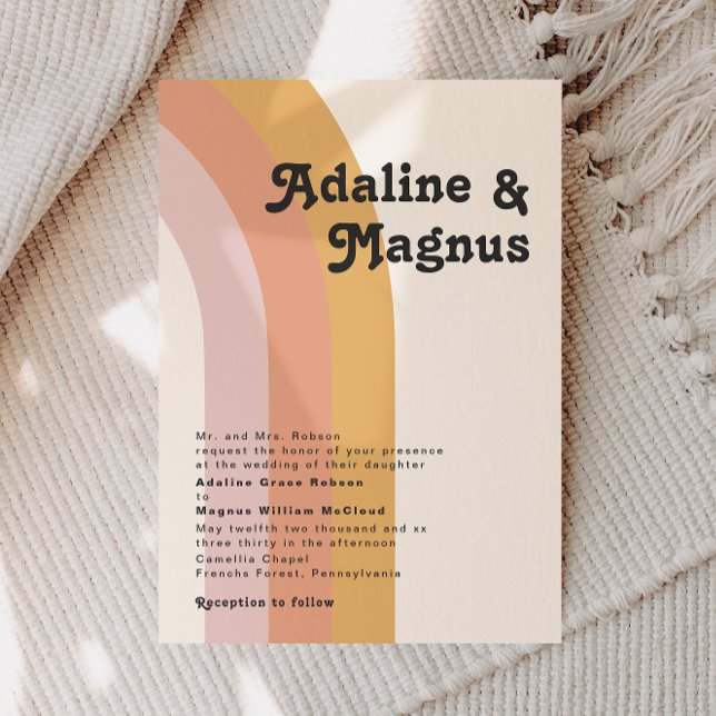 Convite Casamento Tradicional Arco-Íris dos anos 70 (Criador carregado)