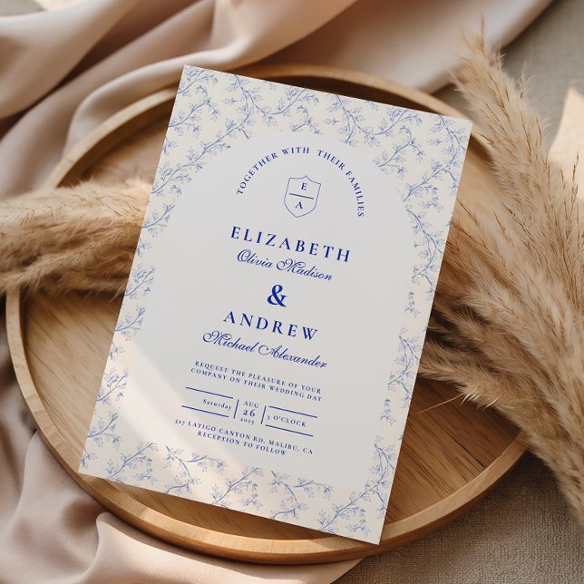 Convite Casamento Tradicional Azul Chinoiserie (Criador carregado)