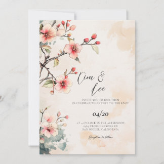 Convite Casamento Tradicional com Flor de Cerejeira Corean