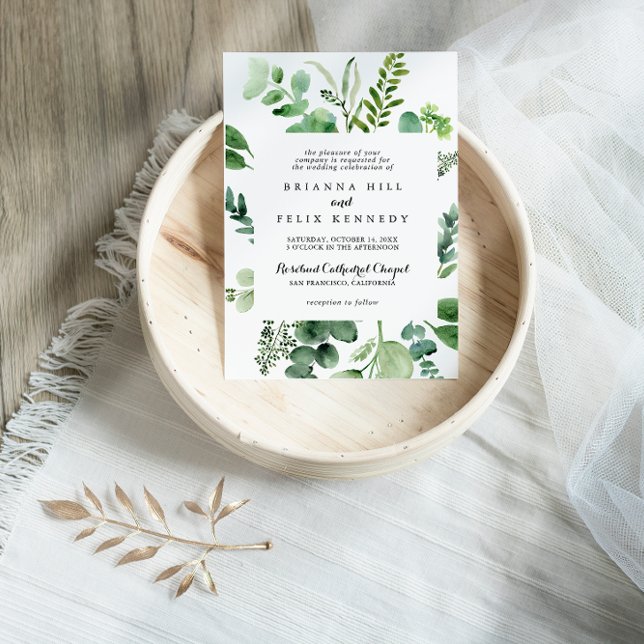 Convite Casamento Tradicional da Caligrafia Eucalyptus Ver (Criador carregado)