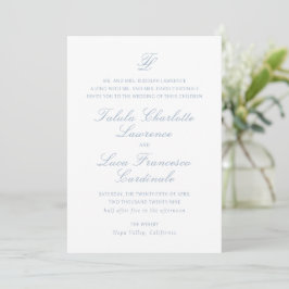 Convite Casamento Tradicional de Azul Elegante