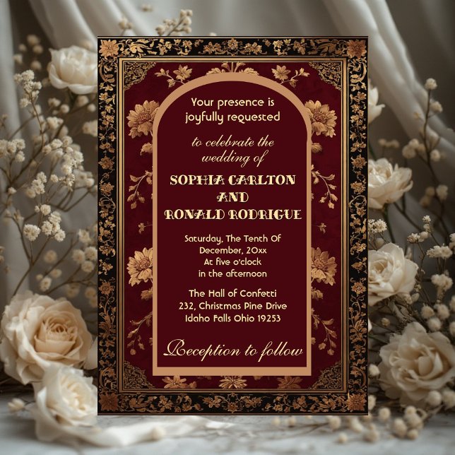 Convite Casamento Tradicional de Natal Clássico Chinoiseri (Classic Christmas Chinoiserie Traditional Wedding Invitation)