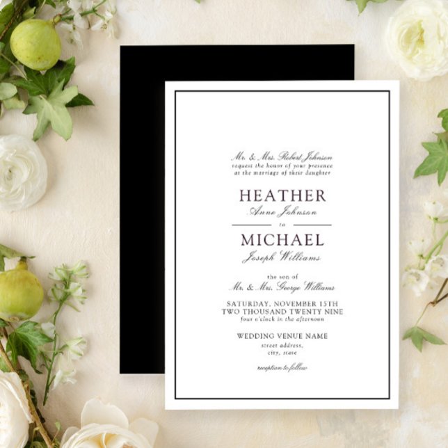 Convite Casamento tradicional de script clássico preto e b (Easily personalize this traditional wedding invitation for a beautiful suite!)