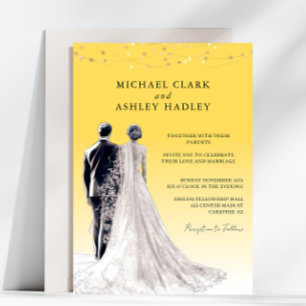 Convite Casamento Tradicional Elegante Amarelo da Noiva e