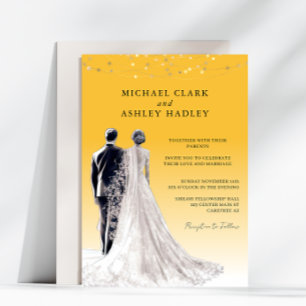 Convite Casamento Tradicional Elegante Amarelo da Noiva e