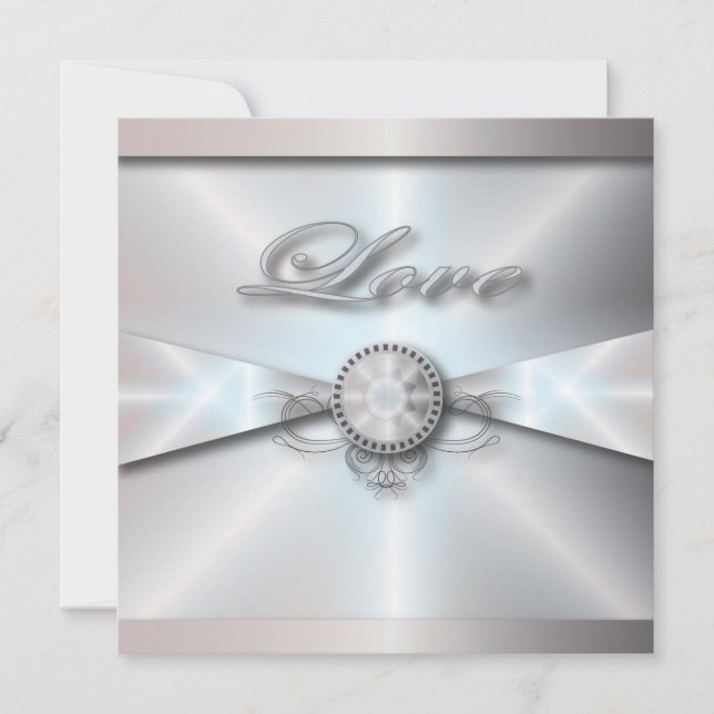 Convite casamento tradicional elegante pérola branca (Frente)
