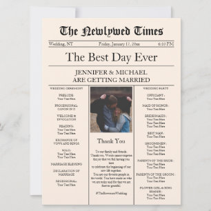 Convite Casamento Tradicional em Jornal Vintage Bege