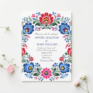 Convite Casamento Tradicional Floral Elegante Folclórico P