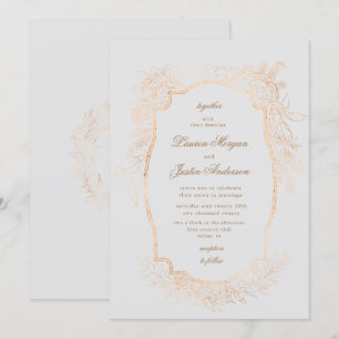 Convite Casamento tradicional floral romântico de ouro