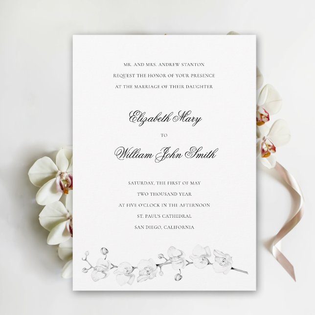 Convite Casamento Tradicional Formal das Orquídeas Brancas (white orchid wedding invitation elegant floral white exotic formal traditional fine art flowers)