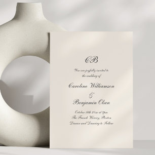 Convite Casamento Tradicional Formal Monograma Marfim Pret