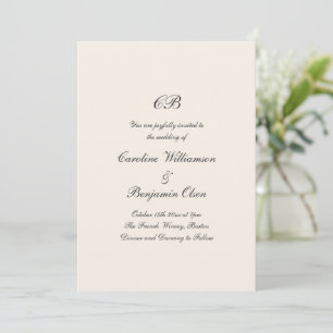 Convite Casamento Tradicional Formal Monograma Marfim Pret