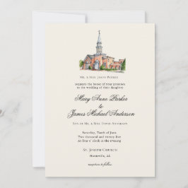 Convite Casamento Tradicional Igreja em Aquarela