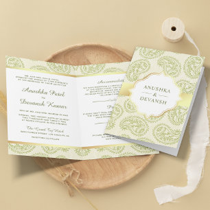 Convite Casamento Tradicional Indiano em Paisley Verde e D