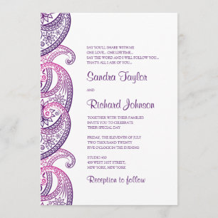 Convite Casamento tradicional índio de Paisley Purple e P