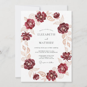 Convite Casamento Tradicional Ornamentado Borgonha