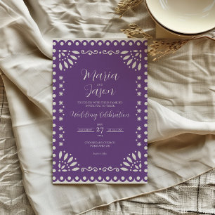 Convite Casamento Tradicional Papel Picado Roxo Mexicano