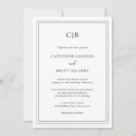 Convite Casamento Tradicional Preto e Branco Tudo em Um