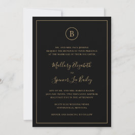 Convite Casamento Tradicional Preto e Dourado Tudo em Um