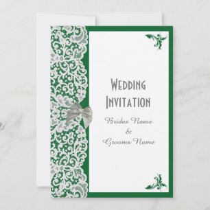 Convite Casamento tradicional, verde-claro e renda branca