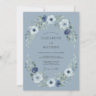 Convite Casamento Tranquilo de Inverno em Azul Empoeirado