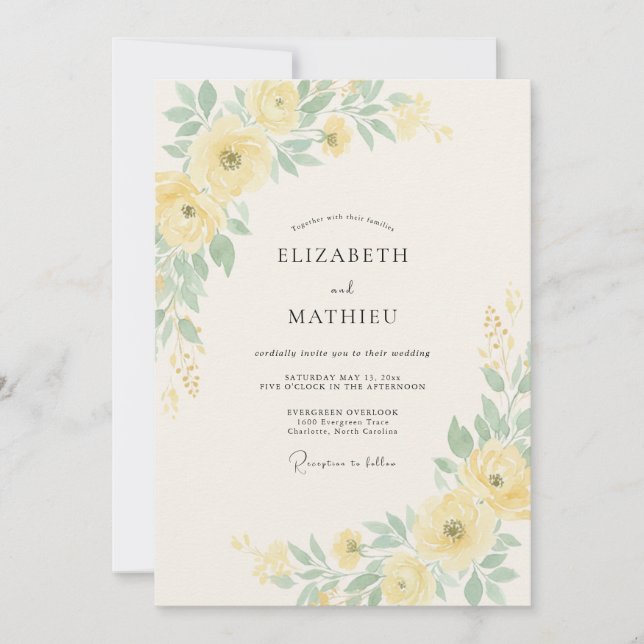 Convite Casamento Tranquilo de Primavera em Amarelo Pálido (Frente)