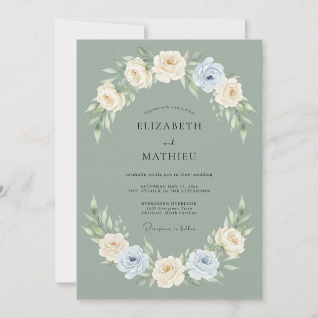 Convite Casamento Tranquilo de Primavera em Verde Sálvia (Frente)