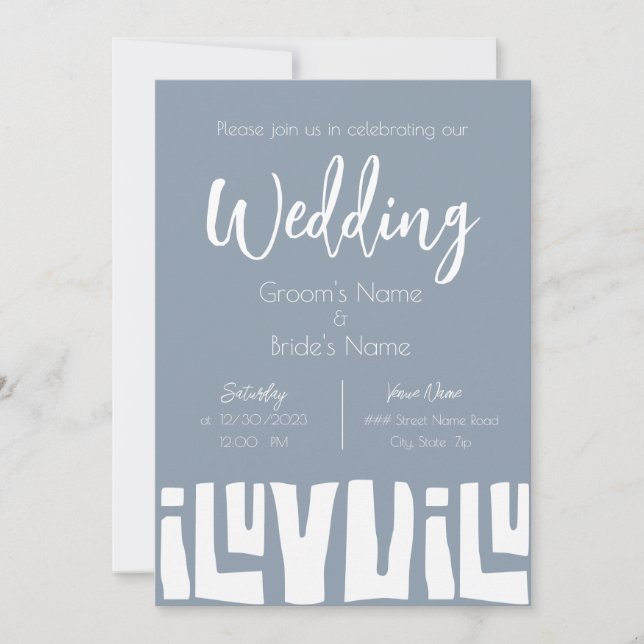 Convite Casamento Tribal Africano Dusty Blue (Frente)