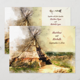 Convite Casamento Tribal Tipi e Heart Arrow Boho Teepe