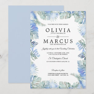 Convite Casamento tropical A Aquarela Deixa Verde Azul