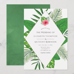 Convite Casamento Tropical à Beira-Mar com Aquarela