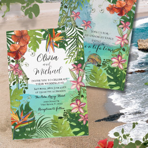 Convite Casamento Tropical Aquarela Pintado à Mão Único