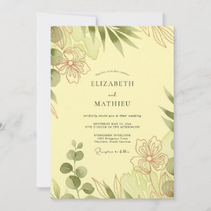 Convite Casamento Tropical Atmosférico Amarelo Manteiga