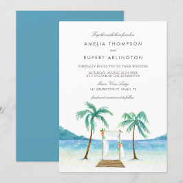 Convite Casamento Tropical Beach do Watercolor Floral Arbo