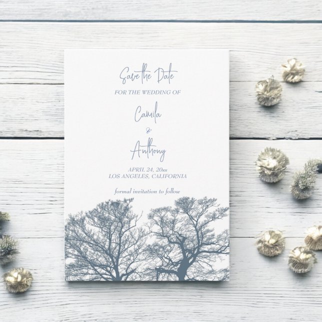 Convite Casamento Tropical Boho de Árvores Azuis (Criador carregado)