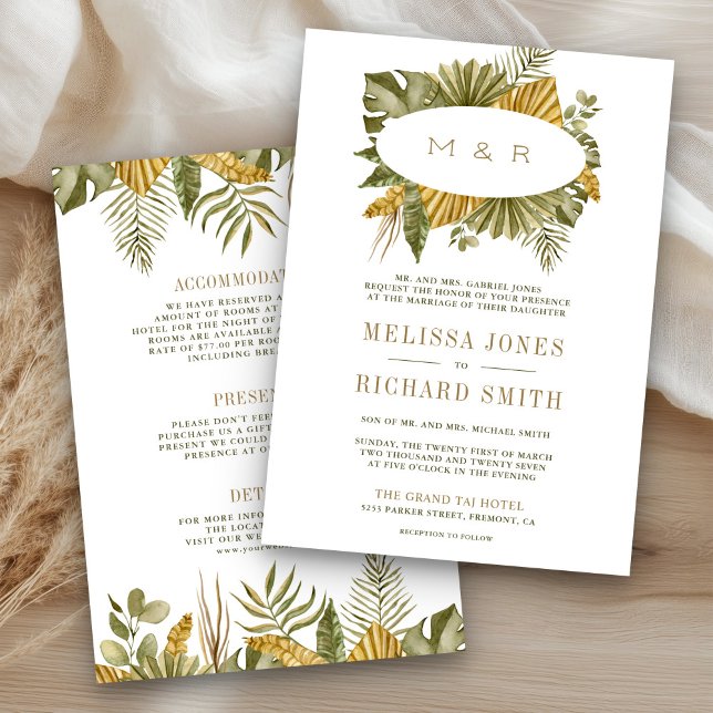 Convite Casamento Tropical Boho Folhas de Palmeira Secas T (Criador carregado)