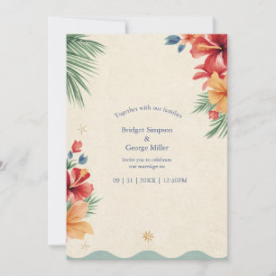 Convite Casamento Tropical Boho Havaí Hibisco Aquarela
