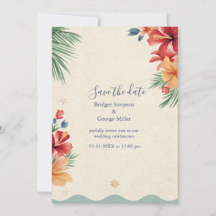 Convite Casamento Tropical Boho Hibisco Havaí Aquarela