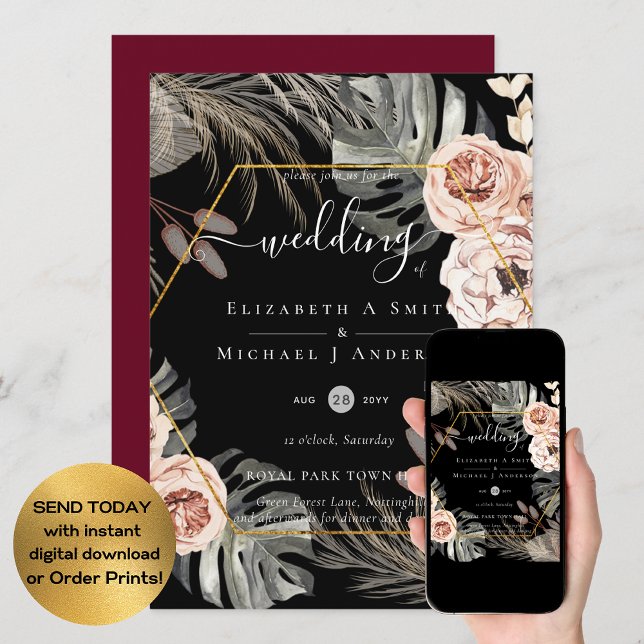 Convite Casamento TROPICAL BOHO PAMPAS (Criador carregado)