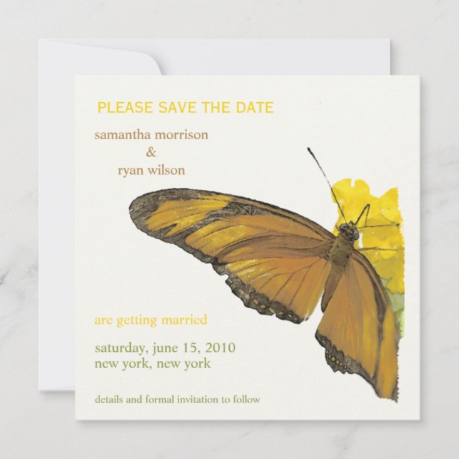 Convite Casamento tropical - Borboleta Salve a data (Frente)